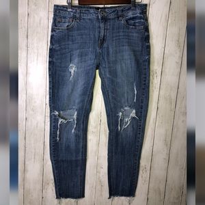 L&M Black Label Distressed Mid Rise Skinny Jeans Frayed Hem Size 13